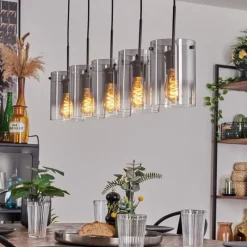 hofstein Suspension - Verre Parane Clair, Fumé, 5 lumières