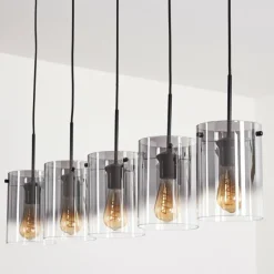 hofstein Suspension - Verre Parane Clair, Fumé, 5 lumières