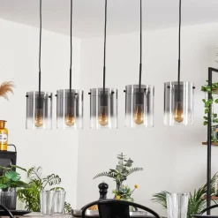 hofstein Suspension - Verre Parane Clair, Fumé, 5 lumières