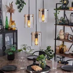 hofstein Suspension - Verre Parane Ambre, Clair, 3 lumières