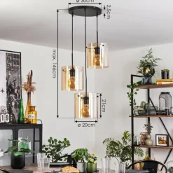 hofstein Suspension - Verre Parane Ambre, 3 lumières