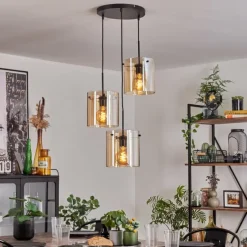 hofstein Suspension - Verre Parane Ambre, 3 lumières