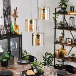 hofstein Suspension - Verre Parane Ambre, 3 lumières