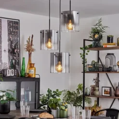 hofstein Suspension - Verre Parane Clair, Fumé, 3 lumières