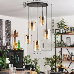 hofstein Suspension - Verre Parane Ambre, Clair, 5 lumières