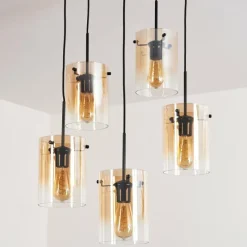 hofstein Suspension - Verre Parane Ambre, Clair, 5 lumières