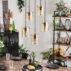 hofstein Suspension - Verre Parane Ambre, Clair, 5 lumières