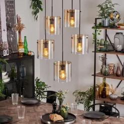 hofstein Suspension - Verre Parane Ambre, Clair, 5 lumières