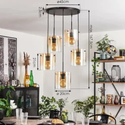 hofstein Suspension - Verre Parane Ambre, Clair, 5 lumières