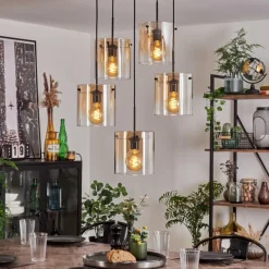 hofstein Suspension - Verre Parane Ambre, Clair, 5 lumières