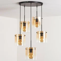 hofstein Suspension - Verre Parane Ambre, Clair, 5 lumières