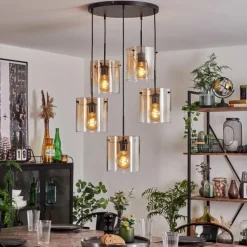 hofstein Suspension - Verre Parane Ambre, Clair, 5 lumières