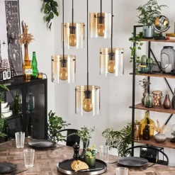 hofstein Suspension - Verre Parane Ambre, Clair, 5 lumières