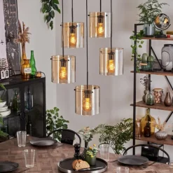 hofstein Suspension - Verre Parane Ambre, 5 lumières