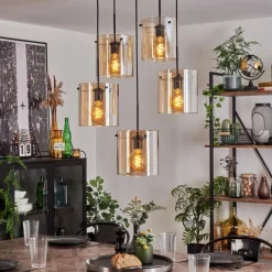 hofstein Suspension - Verre Parane Ambre, 5 lumières