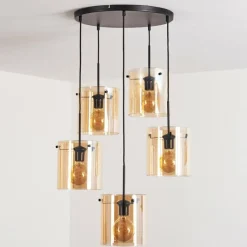hofstein Suspension - Verre Parane Ambre, 5 lumières