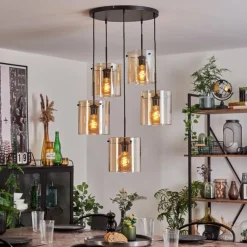 hofstein Suspension - Verre Parane Ambre, 5 lumières