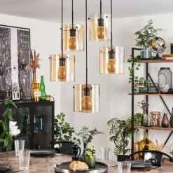 hofstein Suspension - Verre Parane Ambre, 5 lumières