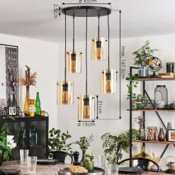 hofstein Suspension - Verre Parane Ambre, 5 lumières