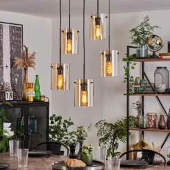 hofstein Suspension - Verre Parane Ambre, 5 lumières