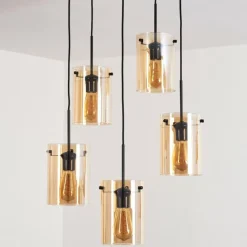 hofstein Suspension - Verre Parane Ambre, 5 lumières