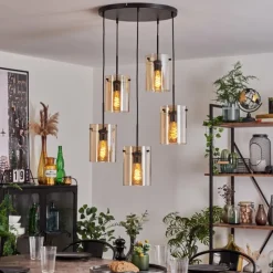 hofstein Suspension - Verre Parane Ambre, 5 lumières