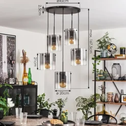 hofstein Suspension - Verre Parane Clair, Fumé, 5 lumières