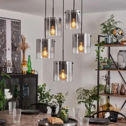 hofstein Suspension - Verre Parane Clair, Fumé, 5 lumières