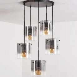 hofstein Suspension - Verre Parane Clair, Fumé, 5 lumières