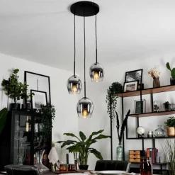 hofstein Suspension - Verre Vevino Chrome, Clair, Fumé, 3 lumières