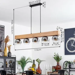 Suspension Verre Fumé-hofstein Suspension Vouhet Brun, Couleur bois, Noir, 5 lumières