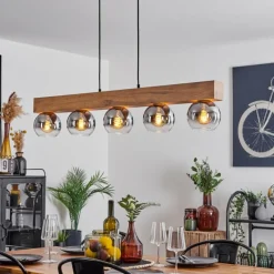 Suspension Verre Fumé-hofstein Suspension Vouhet Brun, Couleur bois, Noir, 5 lumières