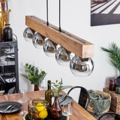 Suspension Verre Fumé-hofstein Suspension Vouhet Brun, Couleur bois, Noir, 5 lumières