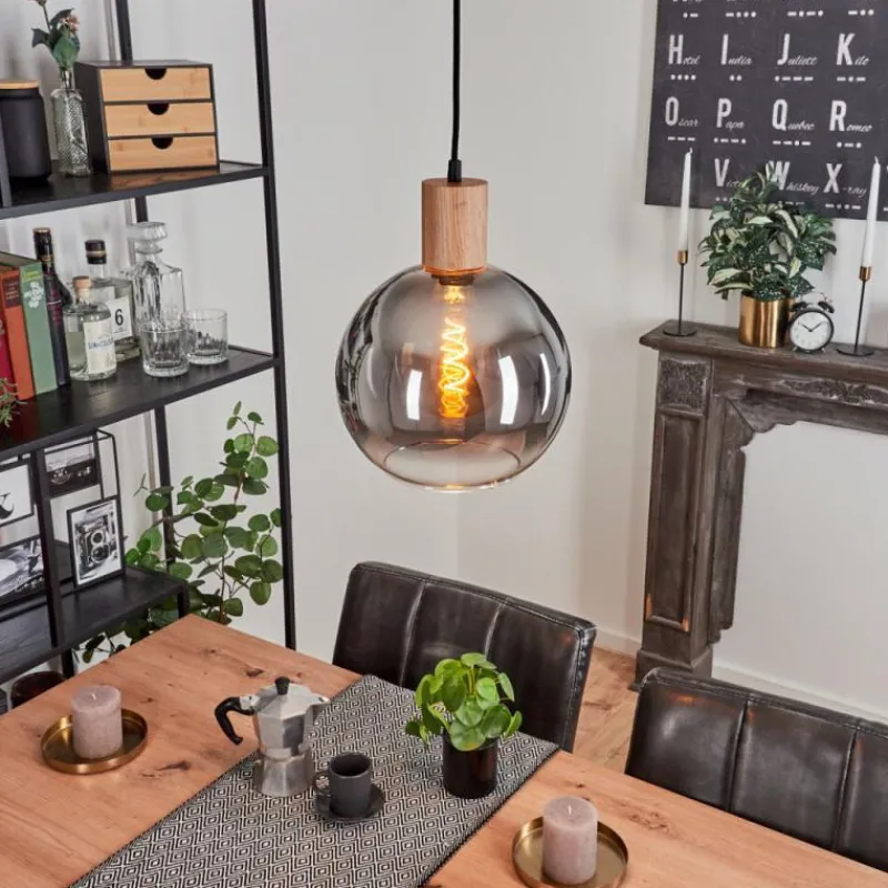 Suspension Verre Fumé-hofstein Suspension Vouhet Brun, Couleur bois, Noir, 1 lumière