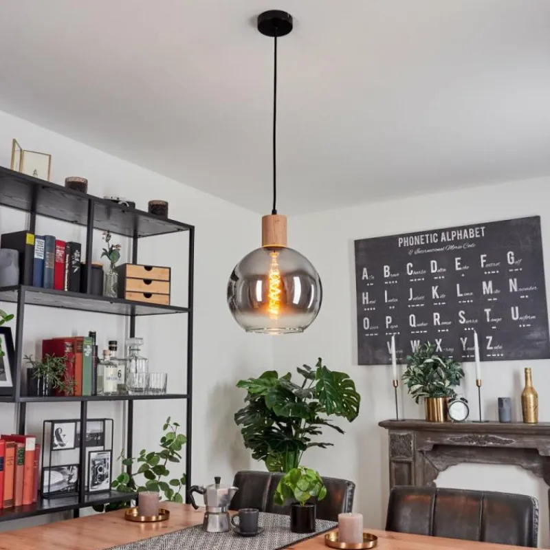 Suspension Verre Fumé-hofstein Suspension Vouhet Brun, Couleur bois, Noir, 1 lumière