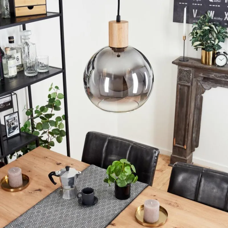 Suspension Verre Fumé-hofstein Suspension Vouhet Brun, Couleur bois, Noir, 1 lumière