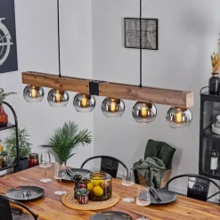Suspension Verre Fumé-hofstein Suspension Vouhet Brun, Couleur bois, Noir, 6 lumières