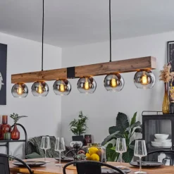 Suspension Verre Fumé-hofstein Suspension Vouhet Brun, Couleur bois, Noir, 6 lumières