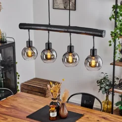 Suspension Verre Fumé-hofstein Suspension Vouhet Noir, 4 lumières