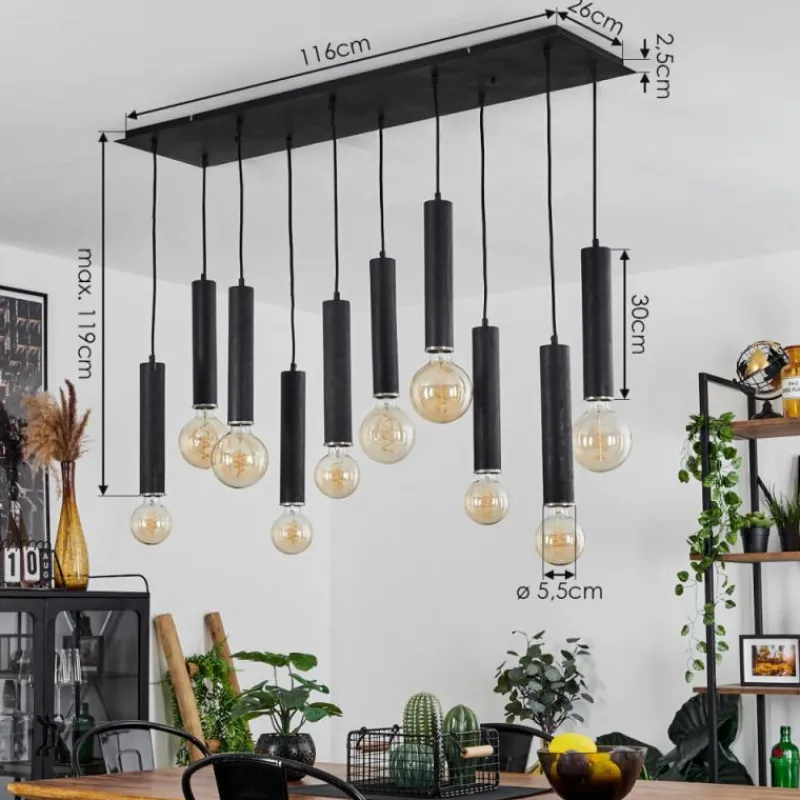 Lampes En Bois-hofstein Suspension Wheelwright Nickel mat, Noir, 10 lumières