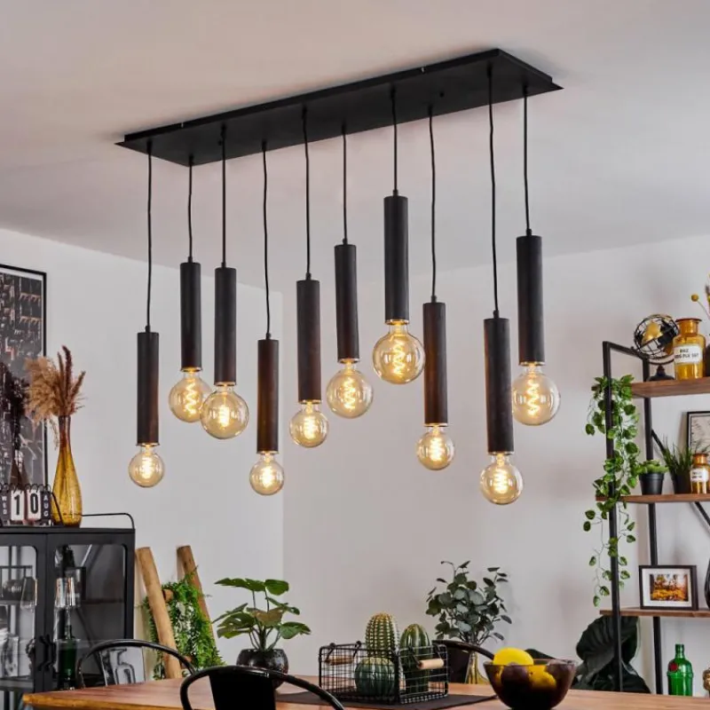 Lampes En Bois-hofstein Suspension Wheelwright Nickel mat, Noir, 10 lumières