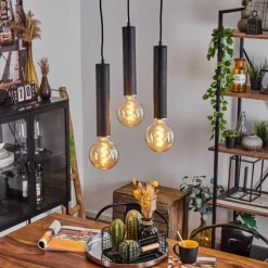 Lampes Industrielles-hofstein Suspension Wheelwright Nickel mat, Noir, 3 lumières