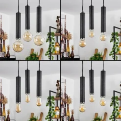 Lampes Industrielles-hofstein Suspension Wheelwright Nickel mat, Noir, 3 lumières