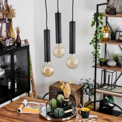 Lampes Industrielles-hofstein Suspension Wheelwright Nickel mat, Noir, 3 lumières