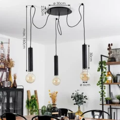 hofstein Suspension Wheelwright Nickel mat, Noir, 3 lumières