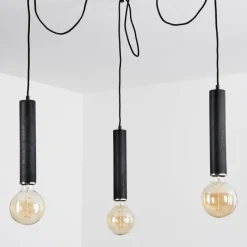 hofstein Suspension Wheelwright Nickel mat, Noir, 3 lumières