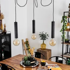 hofstein Suspension Wheelwright Nickel mat, Noir, 3 lumières