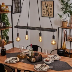 Lampes Industrielles-hofstein Suspension Aarhus Bois foncé, Noir, 4 lumières