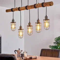Style Boho-Chic-Lampe Suspension Adama Bois foncé, Noir, 5 lumières