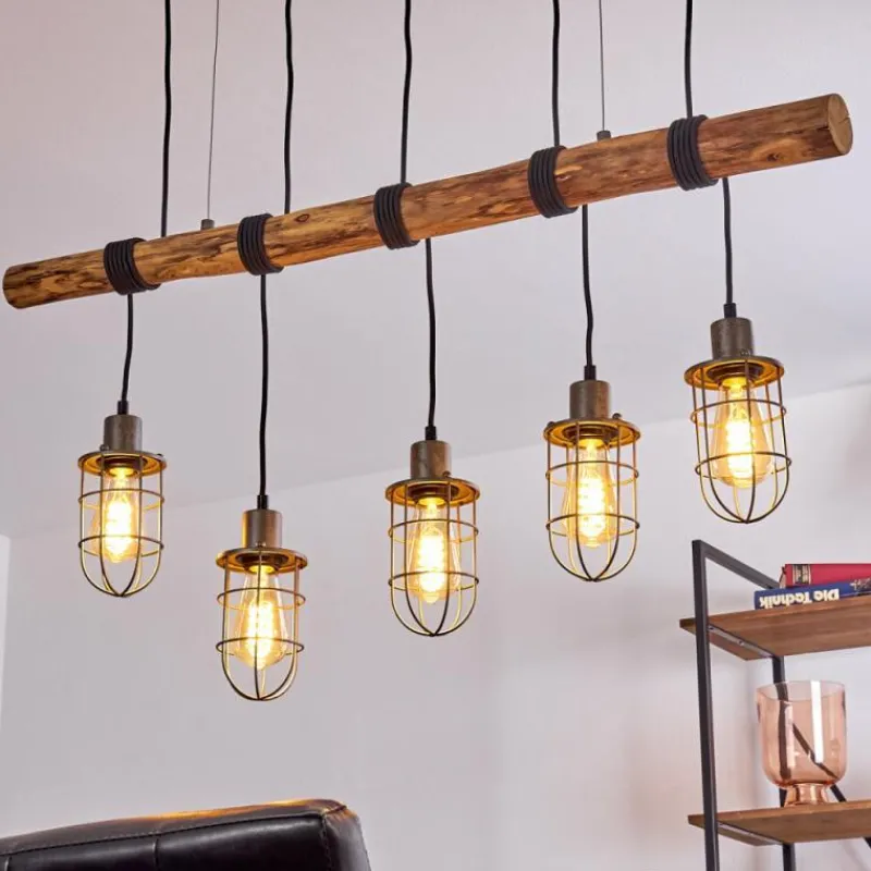 Style Boho-Chic-Lampe Suspension Adama Bois foncé, Noir, 5 lumières